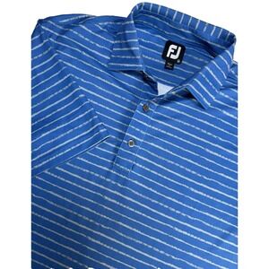 Foot Joy FJ Mens M Performance Golf Polo Shirt Blue White Stripe Short Sleeve